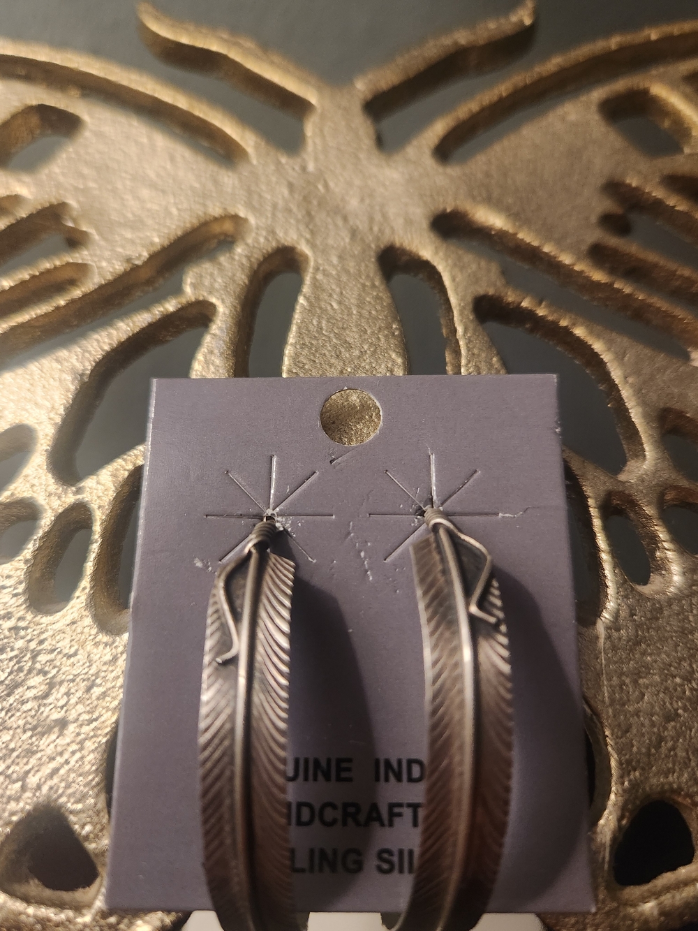 Sterling Silver Feather Hoop Earrings - Signed Chris Charley